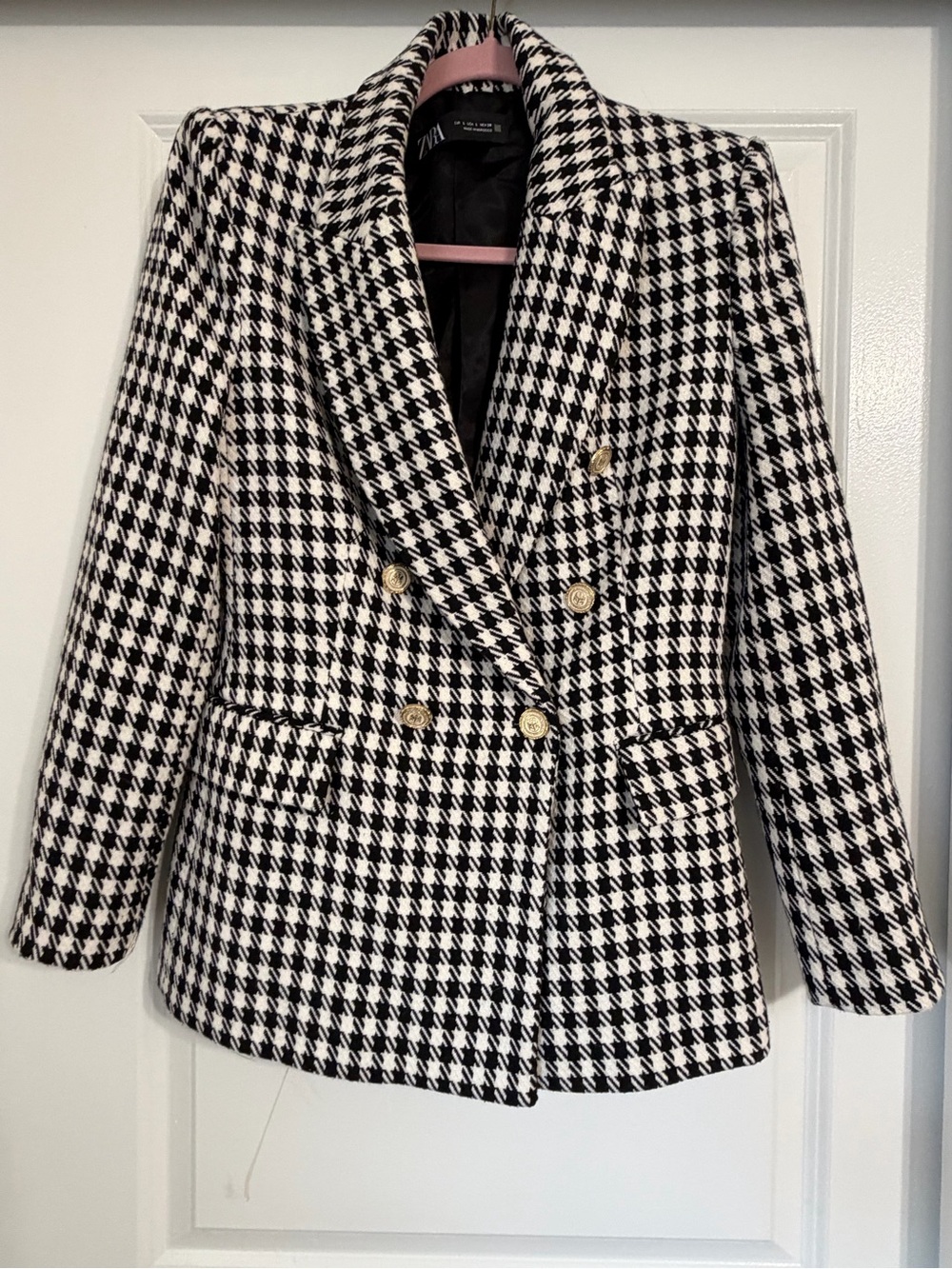 ZARA Black & Cream Houndstooth Blazer